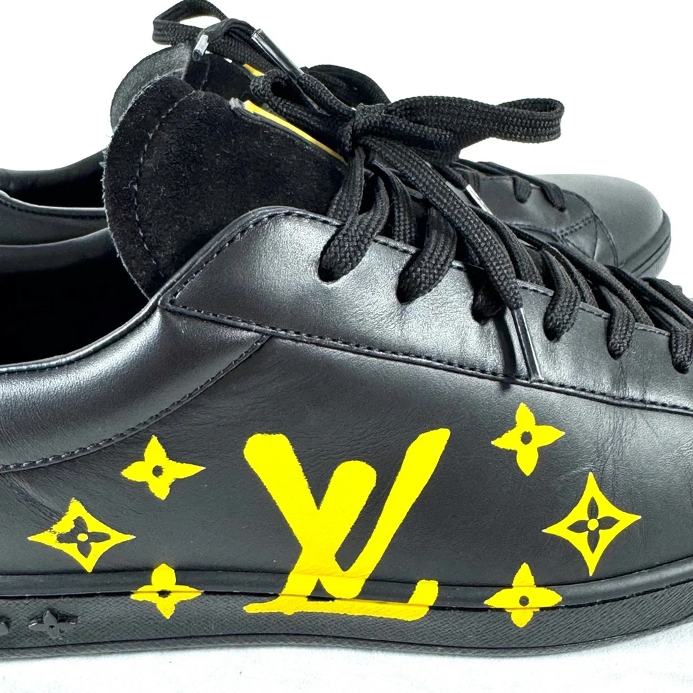 LOUIS VUITTON Black Leather Luxembourg Samothrace Men's Sneakers 8UK 9US - Picture 7 of 17